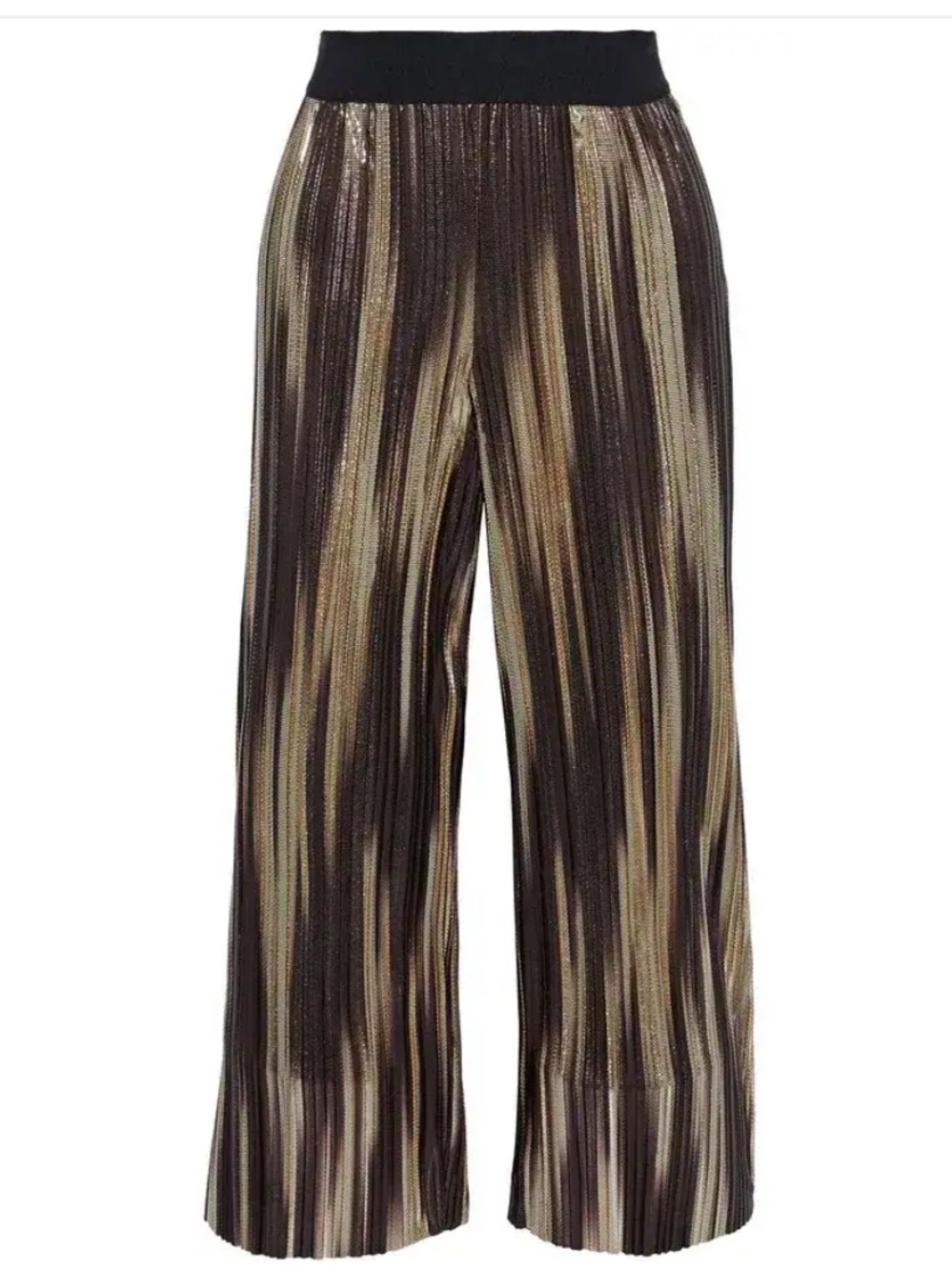 Alice + Olivia - Elba cropped gold pleated pants | Metallic Wide-Leg Pants